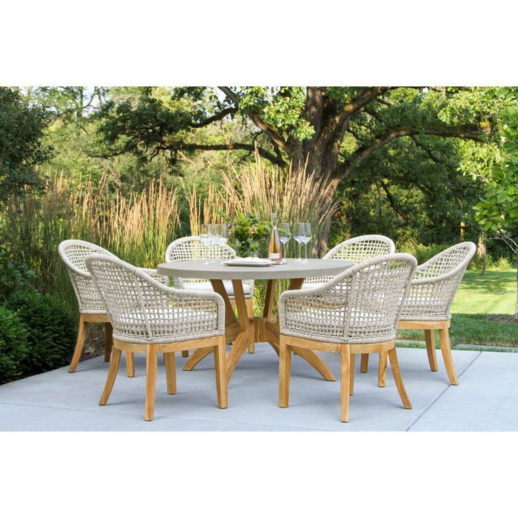 Akiva 52 Round 6 Person Outdoor Dining Set with Sunbrella Cushions Reviews Joss Main